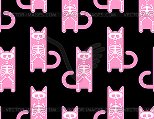 Skeleton cat pattern seamless. Skull and bones pet - royalty-free vector image