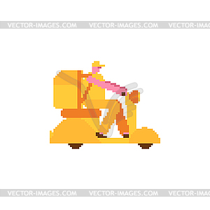 Scooter food delivery pixel art. Deliveryman on - vector image