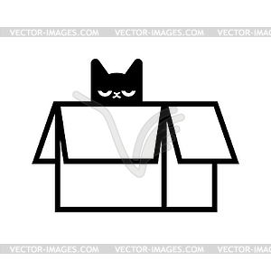 Cat in box icon. pet inside Carton case sign - vector clipart