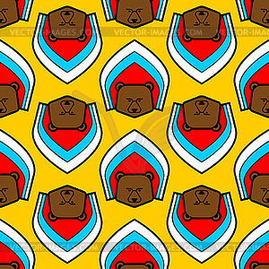 Russian bear in kokoshnik pattern seamless. - vector clipart