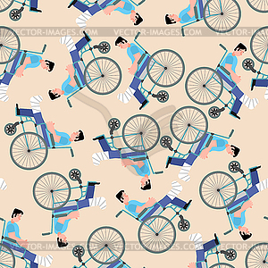 Man in cast on wheelchair pattern seamless. Leg - royalty-free vector clipart