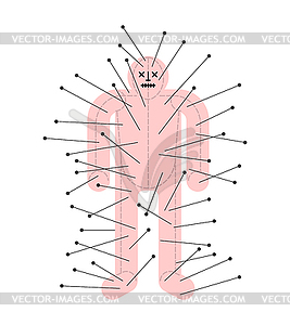 Кукла Вуду. Фигурка человека пронзенная иглами - стоковое векторное изображение
