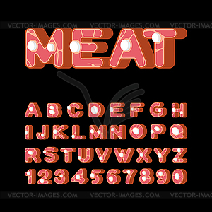 Мясной купель. Говядина ABC. Мясные буквы. Алфавит из свинины - векторное изображение