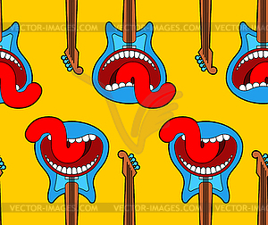 Guitar open mouth pattern seamless. Rock and roll - color vector clipart