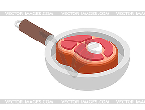 Стейк на сковороде. кусок мяса обжаривается на сковороде - иллюстрация в векторном формате