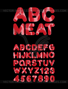 Meat font. Beef ABC. Meat letters. Pork Alphabet - vector clipart