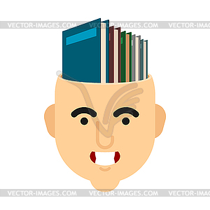 Many books in head. Smart person concept - vector clip art