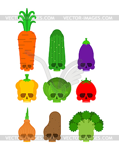 Skull vegetables set. Deadly scary vegetable - vector image