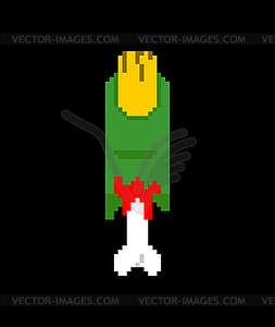 Zombie finger pixel art. 8 bit Green finger and bone - vector image