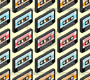 Retro cassette pixel art pattern. Boombox cassette  - vector image