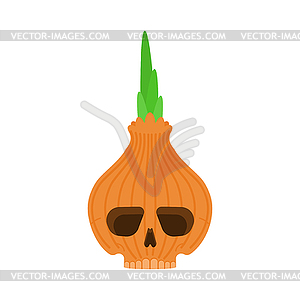 Skull onion . Bulb onions skeleton. Deadly scary - vector image