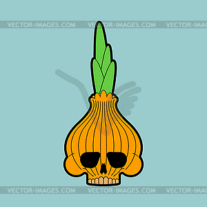 Skull onion . Bulb onions skeleton. Deadly scary - vector image