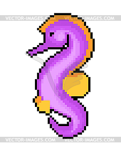 SeaHorse pixel art. 8 bit Sea animal.  - vector EPS clipart