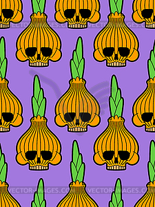 Skull onion pattern seamless. Bulb onions skeleton - vector image