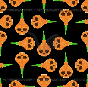 Skull onion pattern seamless. Bulb onions skeleton - vector image