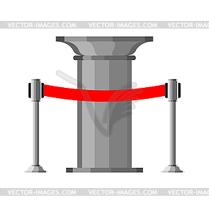 Pedestal and red fence. Stand fenced with red ribbon - vector clipart