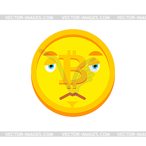 Bitcoin sad emoji. Cryptocurrency sorrowful - vector clipart