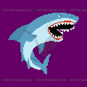 Shark pixel art. Sea predator 8bit. Large - vector image