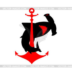 Shark and anchor sign. Nautical symbol - vector clip art