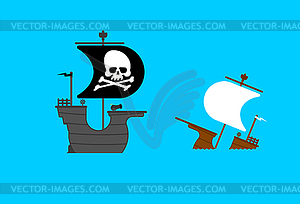 Pirate ship shot down ship - vector image