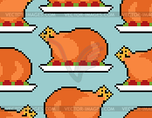 Roasted Turkey pixel art pattern seamless. pixelate - vector image