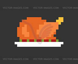 Roasted Turkey pixel art. pixelated Roast - vector clipart