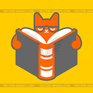 Cat is reading book. Kitten Reader. Book lovers - vector image