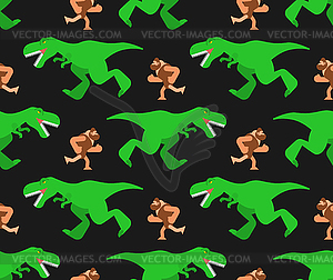 Dinosaur and prehistoric man pattern seamless. T-re - vector clip art