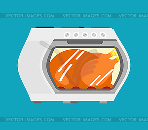 Turkey in kitchen oven. Preparing family - vector clipart