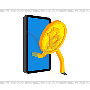 Bitcoin run away Smartphone. Concept of making mone - royalty-free vector image