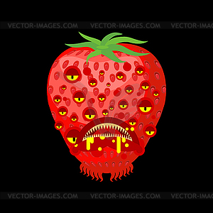 Strawberry monster GMO mutant. Angry Berry with - vector image