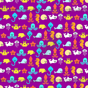 Cute sea animals pattern seamless. Cartoon sea worl - vector clipart