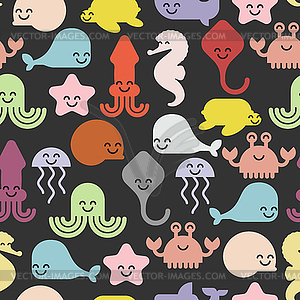 Cute sea animals pattern seamless. Cartoon sea worl - vector clipart