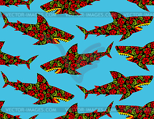 Flower shark pattern seamless. Marine predator - vector image