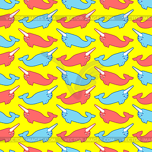 Cute narwhal pattern seamless. Cartoon small - vector image