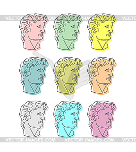 Разноцветная голова Давида, скульптура Микеланджело - графика в векторе