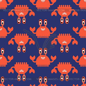 Cute crab pattern seamless. Cartoon crab sea - vector image