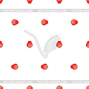Strawberry pixel art pattern seamless. 8 bit Red - vector image