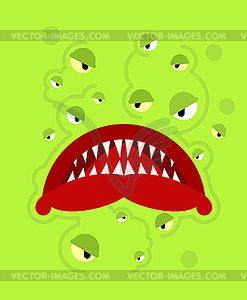 Monster face. Teeth and jaws of green monstrosity - vector clipart