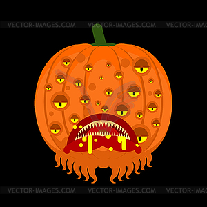 Pumpkin monster for halloween. Scary vegetable. - vector image