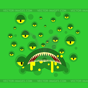 Monster face. Teeth and jaws of green monstrosity - vector image