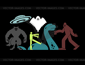 Paranormal set of monsters. Werewolf and zombies. - royalty-free vector clipart