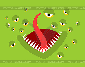 Monster face. Teeth and jaws of green monstrosity - vector clipart