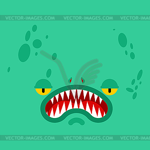 Monster face. Teeth and jaws of green monstrosity - vector clipart