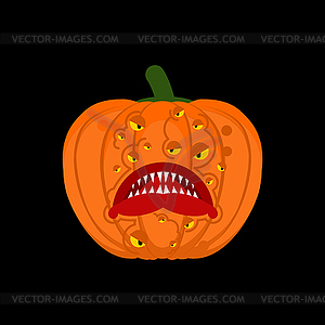 Pumpkin monster for halloween. Scary vegetable. - vector clip art