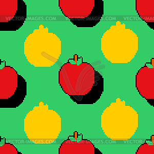 Apple pixel art pattern seamless. pixelated Fruit - vector image