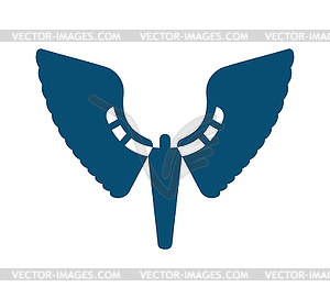 Знак Икара. Человек с логотипом крыльев. Символ ангела - векторный рисунок