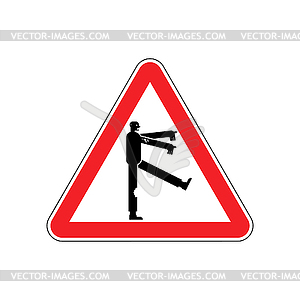 Attention Zombie. Caution zombi. Red triangle road - royalty-free vector clipart