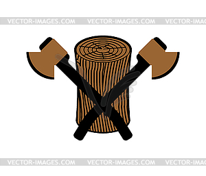 Lumberjack logo timber and ax. feller sign stump an - vector image