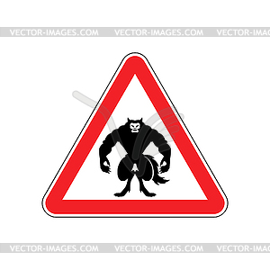 Attention Werewolf. Caution werwolf Monster. Red - vector clipart